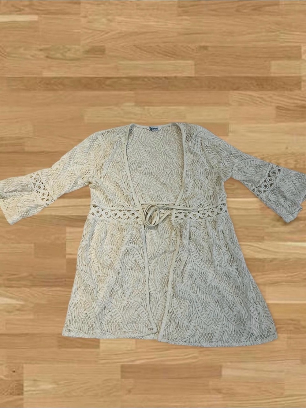 Blue Island White Lace Kimono Bell Sleeve Swim Cover Up M